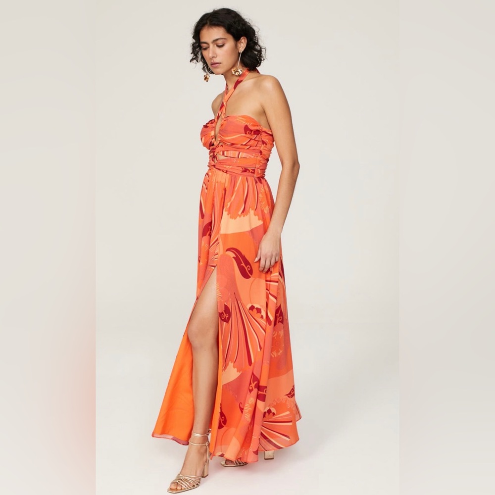 Ronny Kobo Ally Halter Cut Out Maxi Dress Goddess Gown